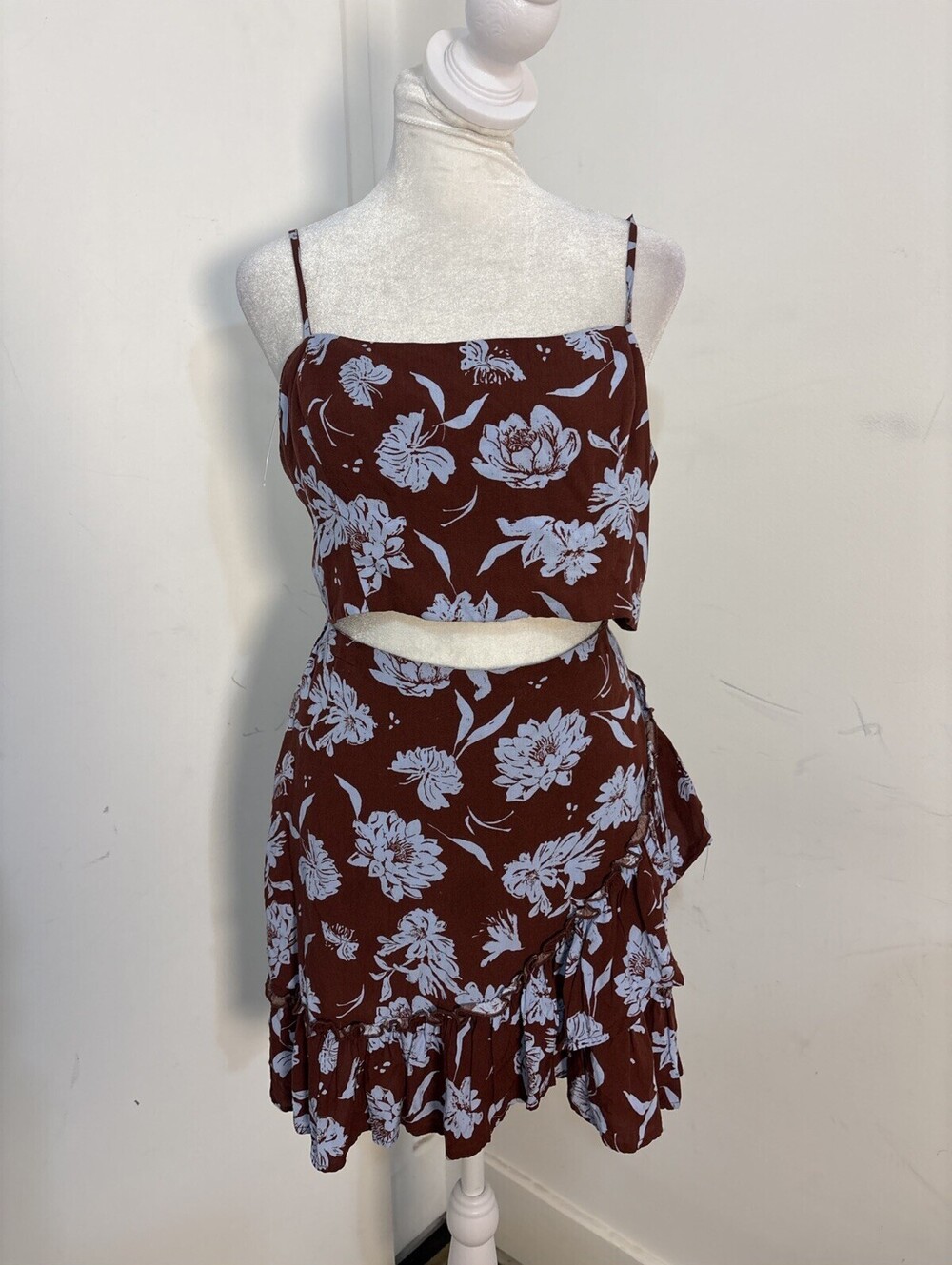 Free People I Got A Feeling Skirt Set NWOT XS Ruffle Elastic Waist Adjust Straps